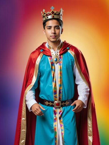 Young Hispanic Man in King Costume