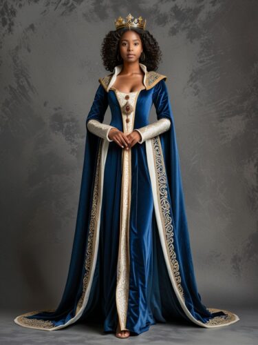 Majestic Black Queen in Medieval Attire