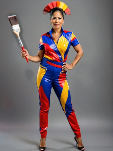 Creative Latina Woman in Paintbrush Costume