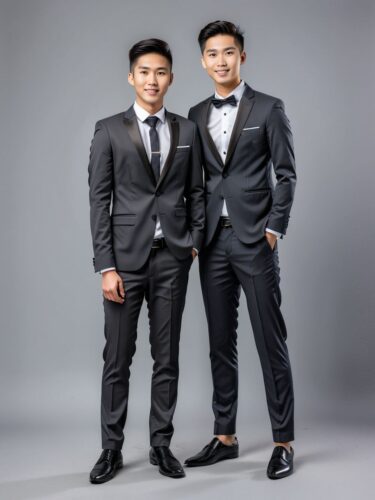 Stylish Asian Men in Formal Attire: Best Friends Portrait