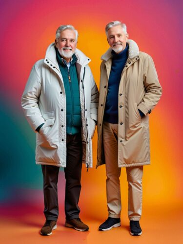 Elderly Best Friends in Winter Coats: Heartwarming Portrait