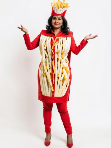 Creative Costume: South Asian Woman in French Fries Outfit