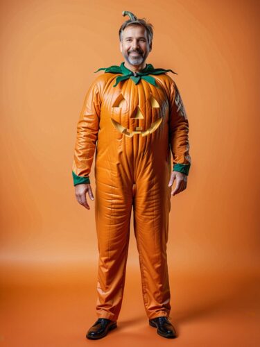 Cheerful Pumpkin Man on Orange Background