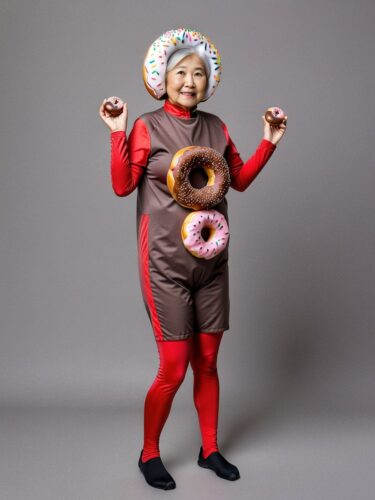Playful Elderly Woman in Doughnut Costume