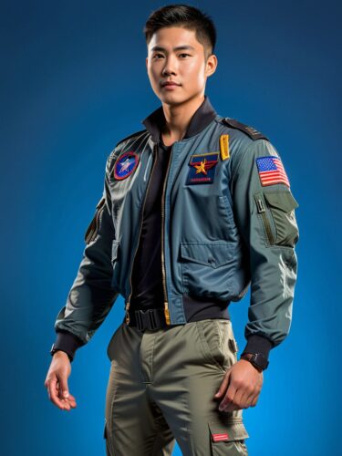 Young Asian Man in Top Gun Costume