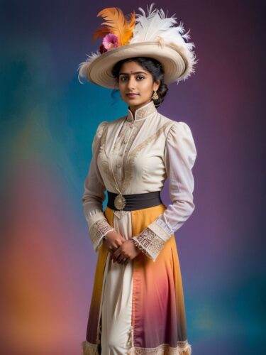 Vintage Elegance: A Captivating Portrait of a South Asian Woman in Edwardian Attire