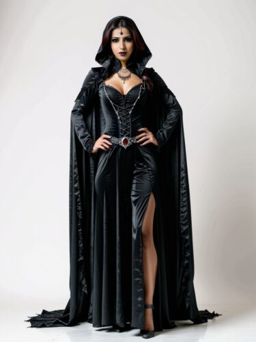 Mysterious Gothic Vampire Woman in Full Body Costume