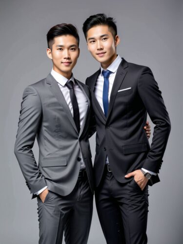 Dynamic Duo: Two Asian Men in Business Suits
