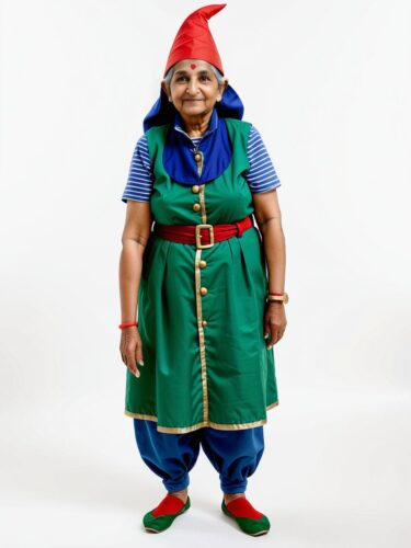 Whimsical Garden Gnome: South Asian Elderly Woman