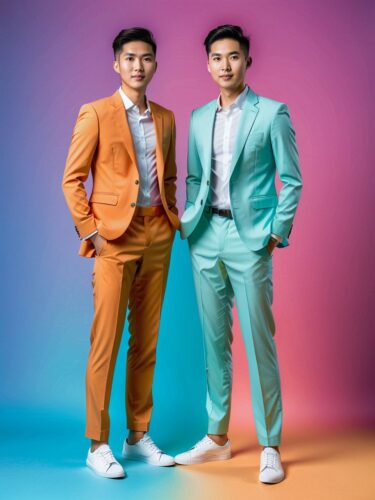 Dynamic Duo: Best Friends in Light Summer Suits