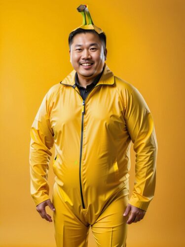 Middle-aged Asian Man Dressed as a Banana