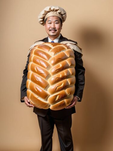 Unique Stock Photo: Asian Man Dressed as a Loaf of Bread