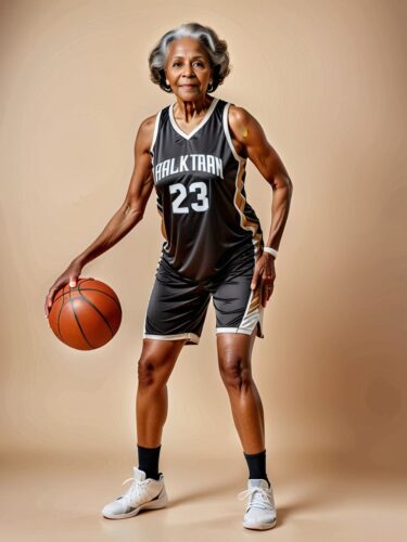 Elderly Black Woman Playing Basketball in Sports Costume