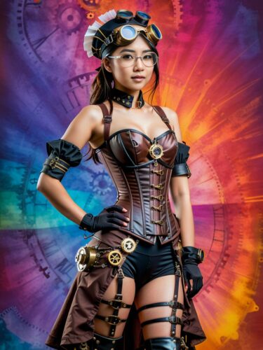 Steampunk Asian Woman in Colorful Background
