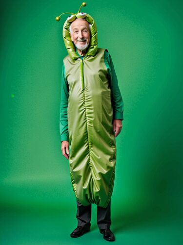 Eccentric Elderly Man in Pea Pod Costume