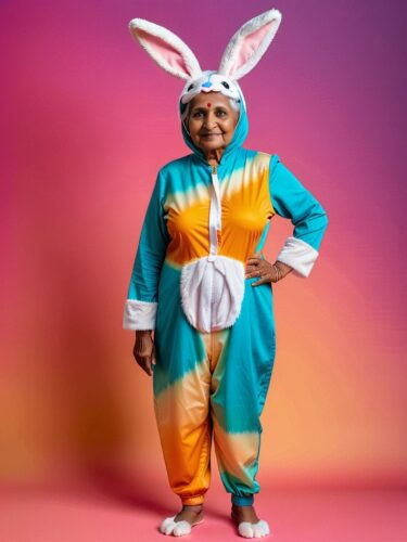 Elderly Woman in Bunny Costume: A Playful Portrait