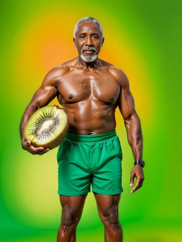 Vibrant Elderly Man in Kiwi Fruit Costume