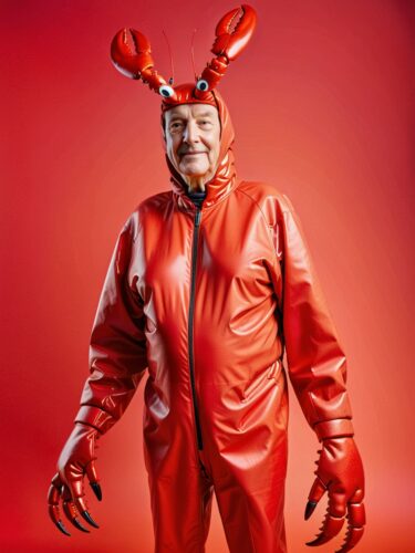 Colorful Elderly Man in Lobster Costume