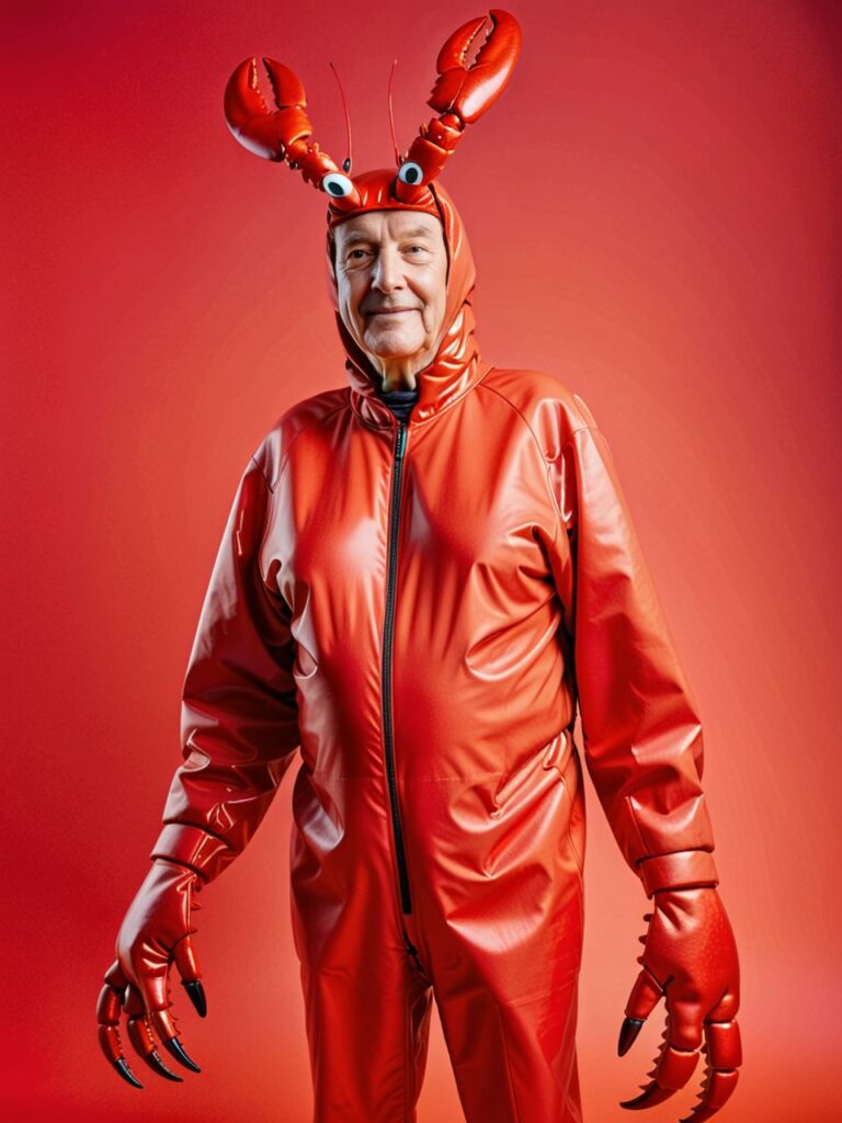 Colorful Elderly Man in Lobster Costume Pincel