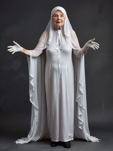 Elderly Woman in Ghost Costume
