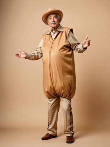 Joyful Elderly Man in Peanut Costume