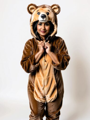 Playful Bear Costume: South Asian Woman