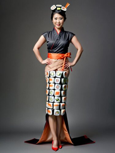 Creative Sushi Roll Costume: East Asian Woman in Thirties