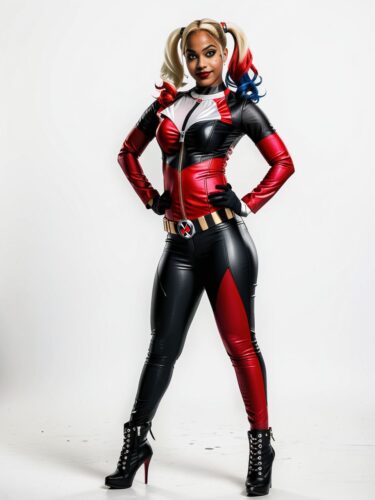 Harley Quinn Costume: Young Black Woman Full Body Pose