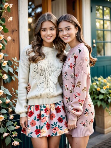 Chic Fashion Duo: Knit Sweater and Floral Dress
