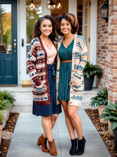 Diverse Fashion Duo: Stylish and Cozy