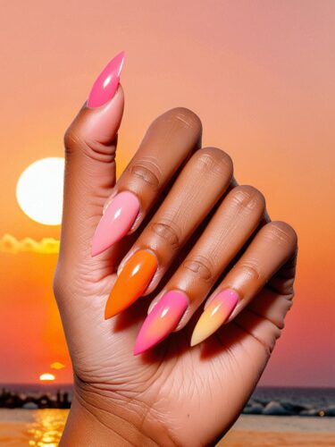 Artistic Sunset Stiletto Nails