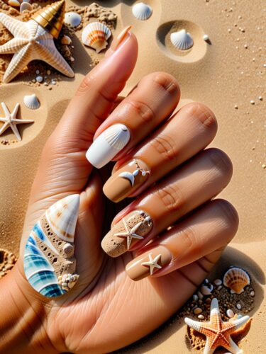 Sandy Beach Summer Nails and Sandcastle