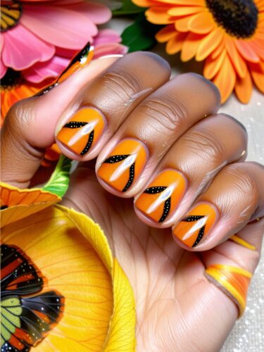 Vibrant Monarch Butterfly Wing Nail Art