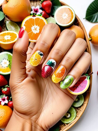 Colorful Fruit Fiesta Summer Nails