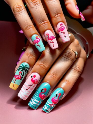 Flamingo Paradise Summer Nails