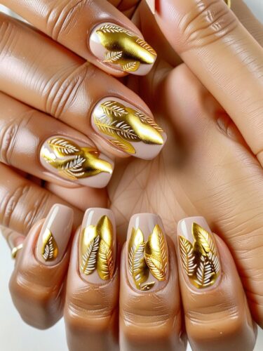 Luxurious Gold Leaf Gel Nail Art