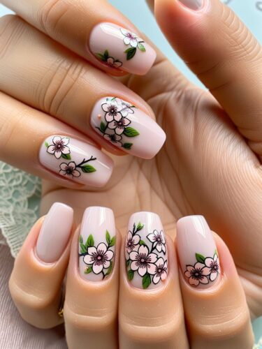 Delicate Cherry Blossom Gel Nail Art