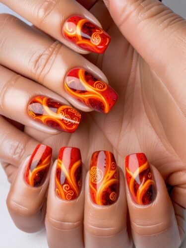 Vibrant Fiery Lava Gel Nail Art