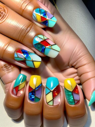 Colorful Stained Glass Gel Nail Art