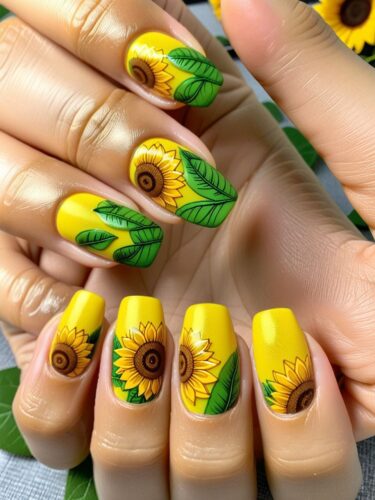 Bright Sunflower Field Gel Nail Art