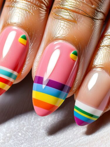 Vibrant Rainbow Stripe Gel Nail Art