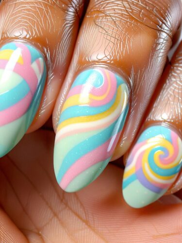Pastel Candy Swirl Gel Nail Art