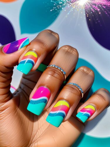 Vibrant Neon Wave Summer Nails