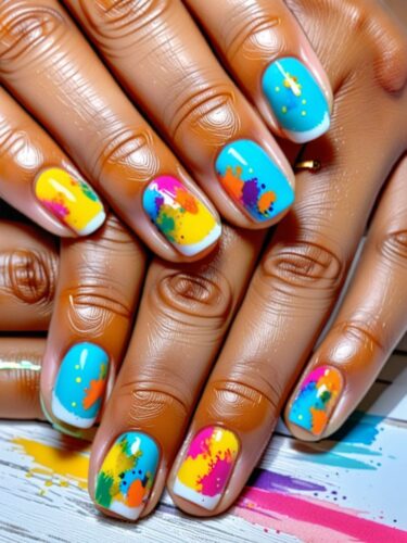 Vibrant Color Splash Gel Nail Art on Stiletto Nails