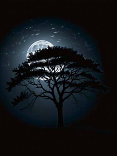 Mystical Tree Silhouette Under Moonlight