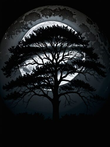 Mystical Tree Silhouette Under Moonlight
