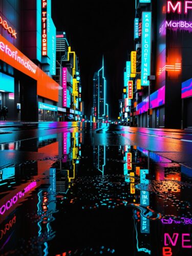 Vibrant Neon Cityscape Reflections