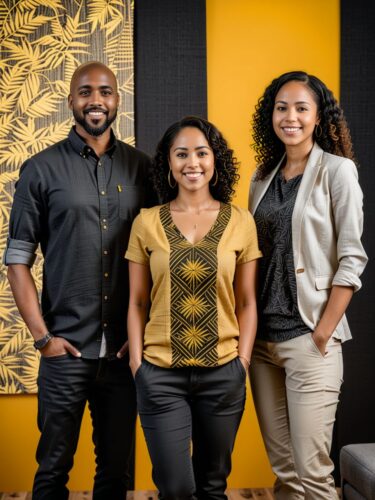 Multicultural Trio of Startup Founders in Modern Office
