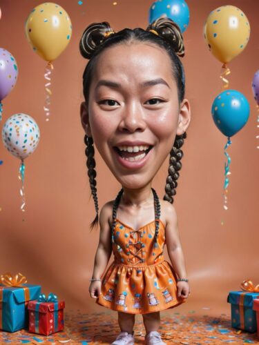 Young Chinese Girl in Birthday Caricature