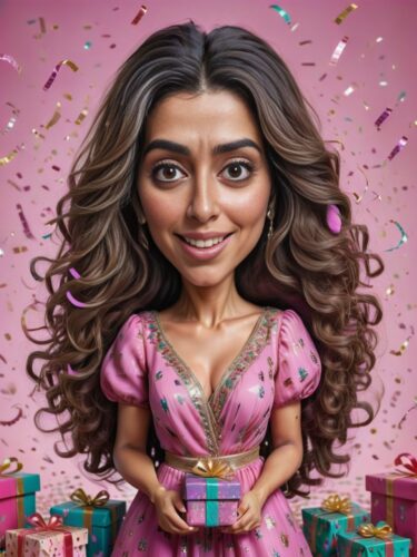 Festive Caricature Portrait of a Middle Eastern Woman